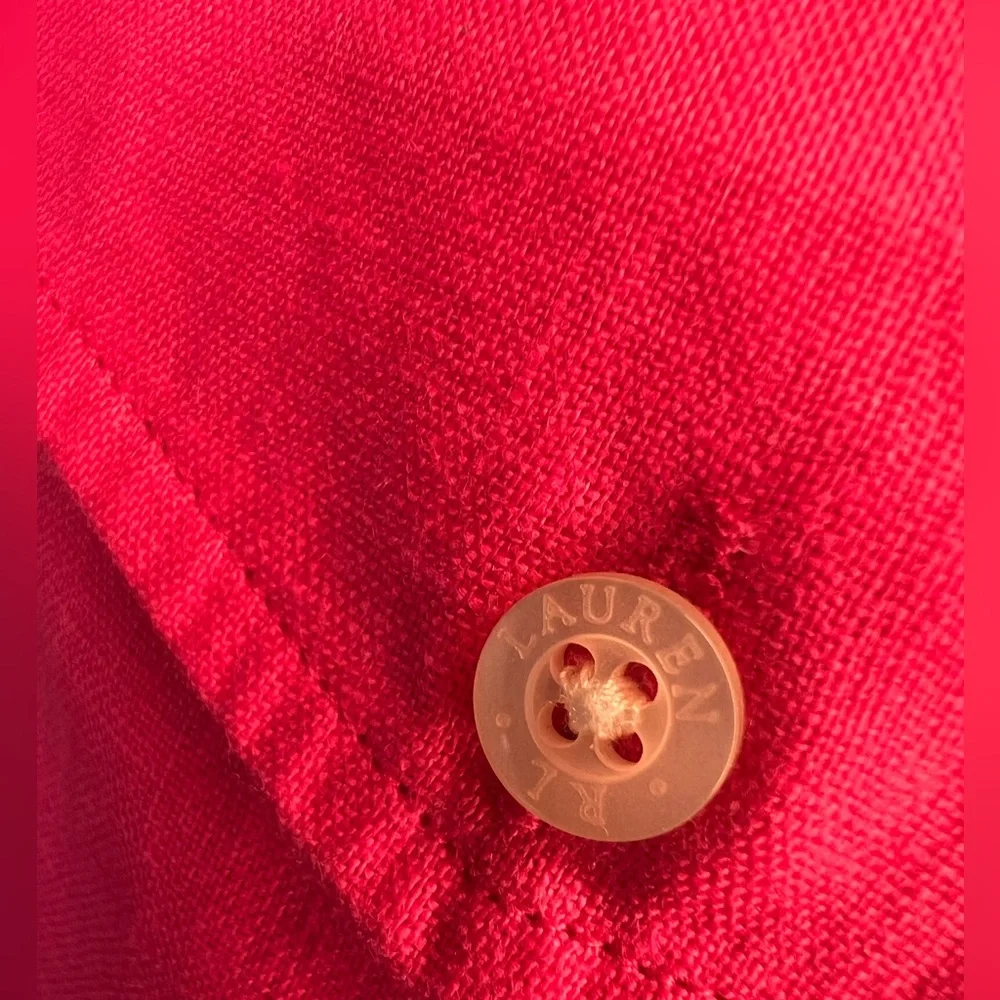 Lauren Ralph Lauren 100% Linen Vibrant Pink 3/4 Sleeve Tunic Shirt Blouse M - Picture 4 of 6